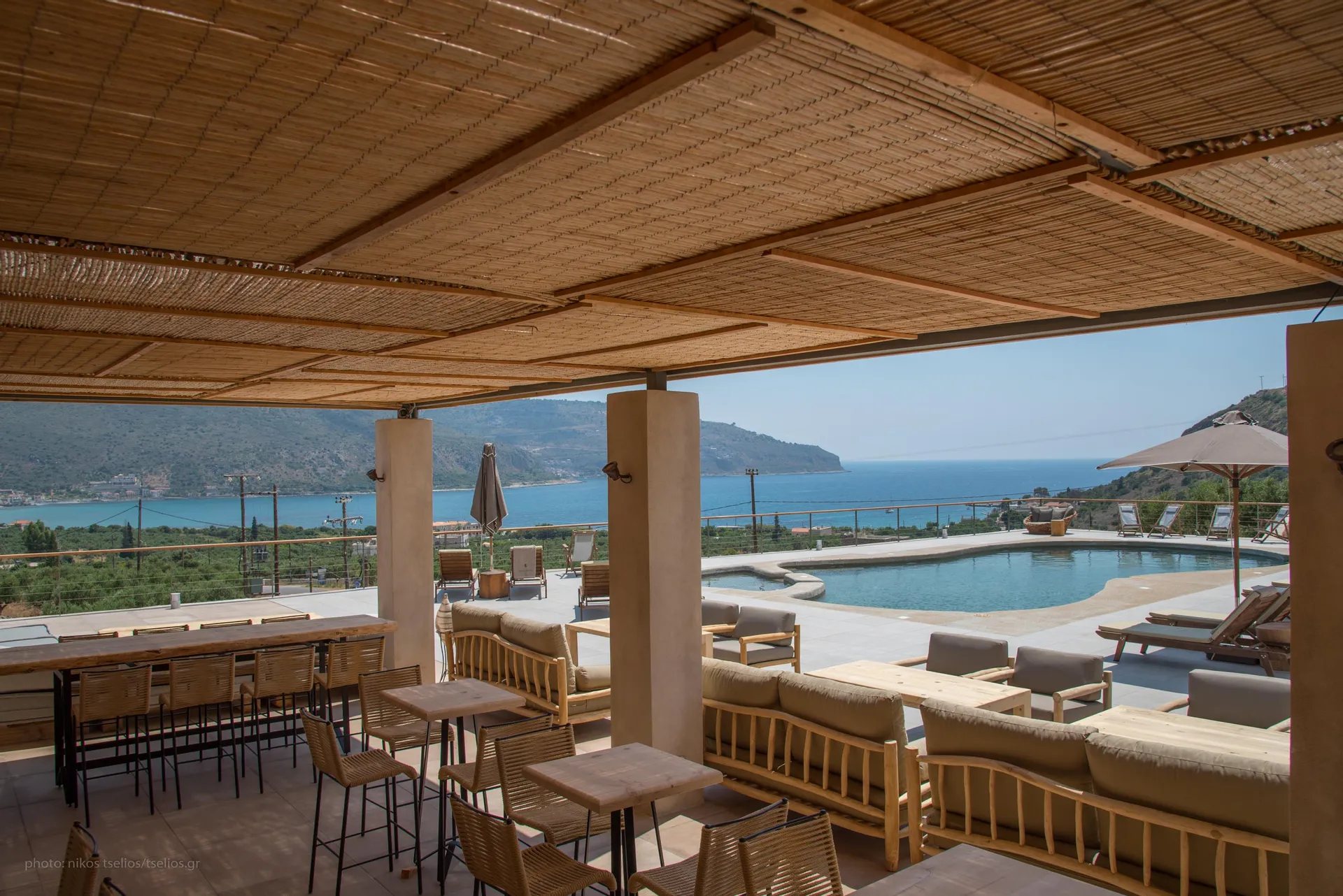 Outdoor dining area set for a shared Mediterranean meal